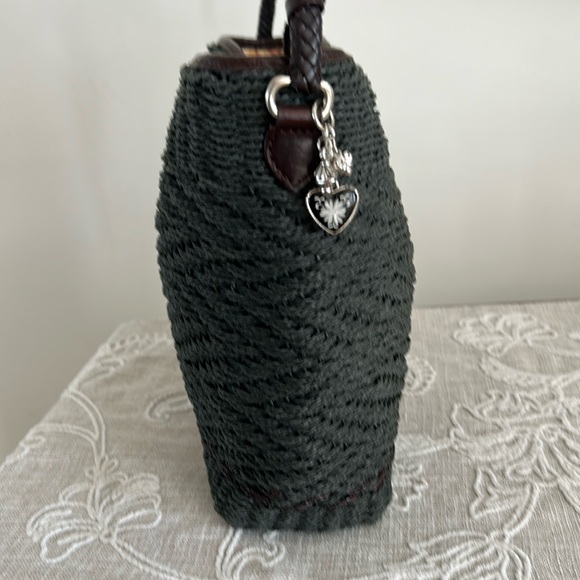 Brighton EUC Raffia Green Woven/Brown Leather Shoulder Bag - Picture 6 of 16